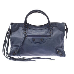 BALENCIAGA The City Bag Navy Blue Crocodile Leather Handbag